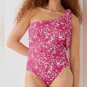 J. Crew One Piece  One Shoulder Swimsuit Pink Floral Bow 6